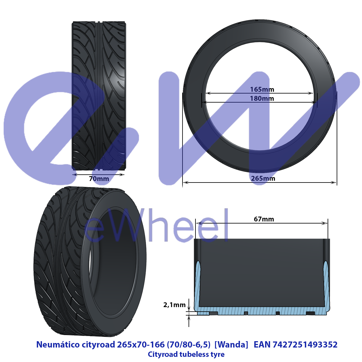 Pneu Tubeless 70/80-6.5 Wanda Miscooter Pneu
