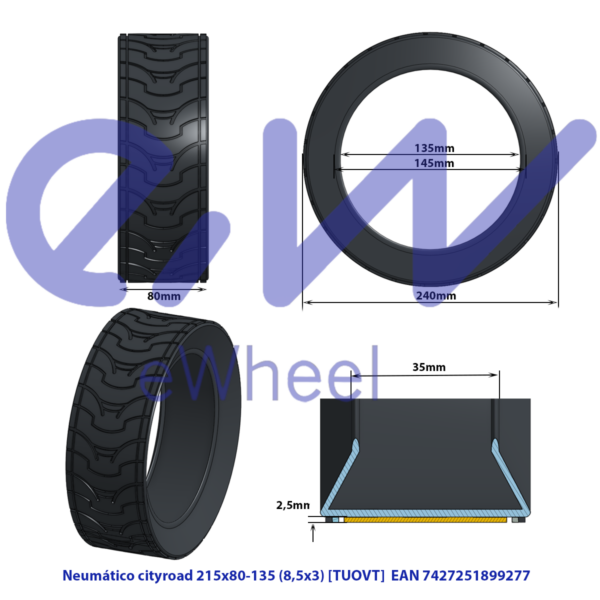 Pneu  8,5x3 route tubeless [TUOVT] Vsett 9 et Zero 9. Miscooter pneu